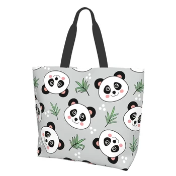 Сумка-тоут для женщин с милой пандой и бамбуковыми многоразовыми сумками для покупок, пляжная сумка 8