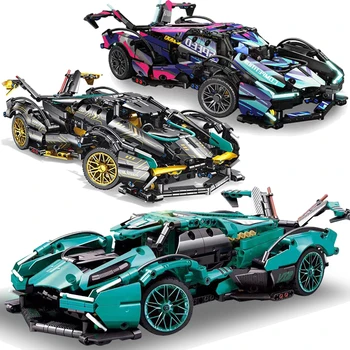 Технические характеристики Tiffany Blue Lamborghini V12 Super Racing Car Строительные блоки Модель автомобиля Сборка кирпичей Игрушки для взрослых Подарки для детей 14