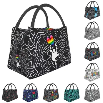 Уличный геометрический поп-арт Haring Keiths Термоизолированные сумки для ланча Женские Портативные сумки для ланча для хранения еды на открытом воздухе