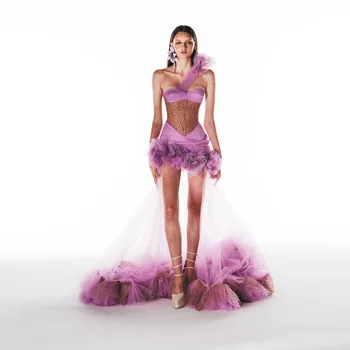 Уникальные фиолетовые Макси-платья с высоким и низким плечом из 3D тюля с цветочным рисунком, женские платья для выпускного вечера, платье для вечеринки по случаю дня рождения смешанного цвета. 18