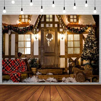 Фон для Веселого Рождества, Венок из елки, колокольчик, Белый снег, гирлянды для деревянного дома, фон для фотосъемки, реквизит для фотостудии Photozone