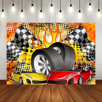 Фон для мальчиков с Днем Рождения, тематический фон для гоночного автомобиля, украшения для вечеринок, Черно-белая сетка, красочная фоновая фотография