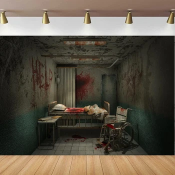 Фон для фотосъемки жуткой больницы, окровавленной палаты, фон интерьера больницы ужасов для украшения вечеринки зомби на Хэллоуин 16