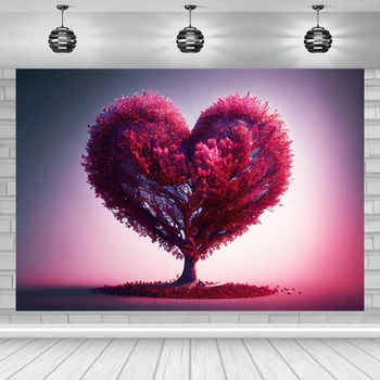 Фон на День Святого Валентина Фон для мероприятий на стене торгового центра Украшение дерева в форме сердца Баннер для фотосъемки свадебной вечеринки 15