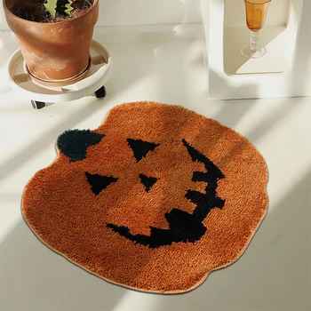 Хэллоуин Стекающийся впитывающий коврик для ванной, голова скелета тыквы, праздничный декор ужасов, входной ковер, коврик для ног на кухне, туалете 1