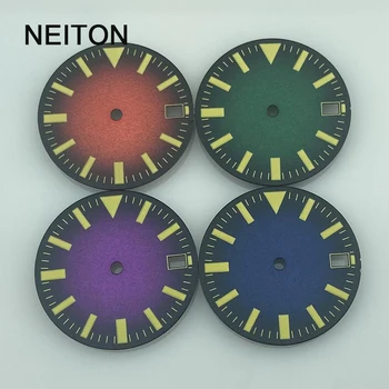 Циферблат часов NEITON 28,5 мм Зеленый светящийся Циферблат часов с механизмом Fit NH35 11