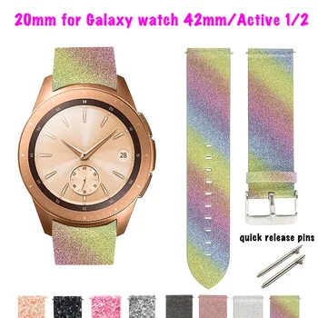 Шикарный кожаный ремешок для Samsung Galaxy Watch 42mm Band Active 2 Сменный блестящий ремешок для часов Gear Sport Матовый браслет 13