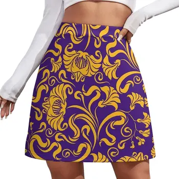 Юбка с цветочным рисунком, женские Винтажные мини-юбки с золотым цветочным принтом, Корейская модная повседневная юбка с завышенной талией, большой размер 2XL 3XL 18