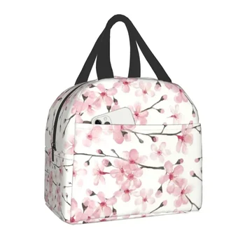 Японская вишневая изолированная сумка для ланча с цветочным наполнителем, термос для ланча с едой, работа, школа, путешествия 9