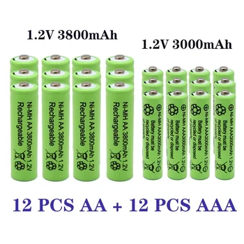 1,2 В AA 3800 мАч NI-MH Аккумуляторные батареи + 1,2 В AAA 3000 мАч Перезаряжаемый NI-MH аккумулятор 5