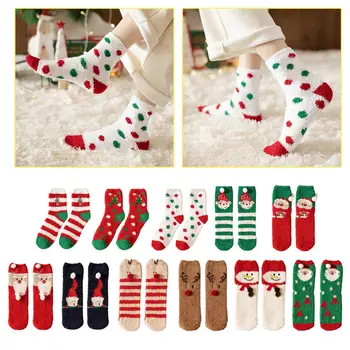 1 пара рождественских мультяшных милых носков с начесом и рождественским декором в подарок Красные утолщенные прозрачные Рождественские носки в коробке O9N1 8