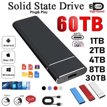 1 ТБ Портативный SSD внешний жесткий диск 2 ТБ Внешний Твердотельный диск USB 3.1 / Type-C Жесткий Диск Мобильное Хранилище Для ПК / Ноутбука / Телефона 19