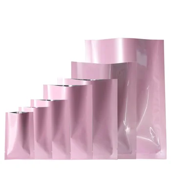 100шт Глянцевый Розовый Термосвариваемый вакуумный пакет из алюминиевой фольги Mylar для хранения пищевых продуктов, безопасные пакеты с открытым верхом, упаковка для малого бизнеса 19