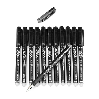 12шт 0 5мм Стираемые гелевые чернильные ручки Гладкие ручки для рукописного ввода Школьные канцелярские принадлежности черного цвета 6