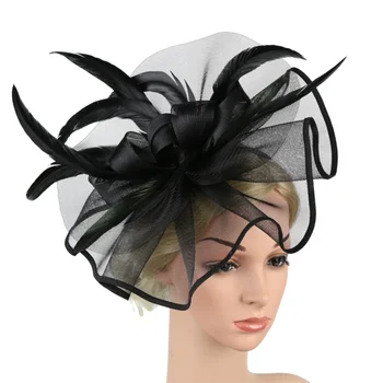1ШТ Женская шляпа-чародейка с цветочной сеткой и перьями, шляпа для коктейльного чаепития для девочек, головные уборы для женщин, дизайнерские повязки на голову 10