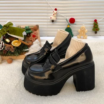 2023 Горячая Распродажа Женской обуви в стиле ретро На платформе, Повседневная Униформа, Кожаные туфли на высоком каблуке, женские туфли для колледжа Мэри Джейн, Однотонные Женские туфли 5