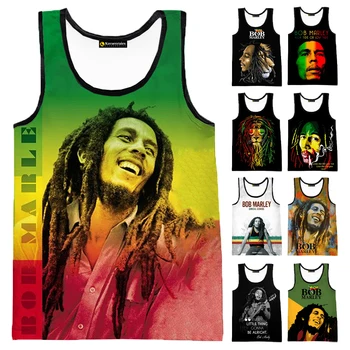 2023 Новая мода, топы на бретелях Bob Marley с 3D принтом, рубашки без рукавов из полиэстера, мужские футболки в стиле хип-хоп Harajuku, уличная одежда, топы и тройники 1