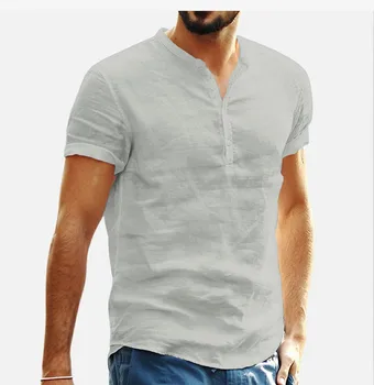 2023 Новая мужская футболка с короткими рукавами Из хлопка и льна с V-образным вырезом, Повседневная мужская футболка, Мужские дышащие топы S-5XL 9
