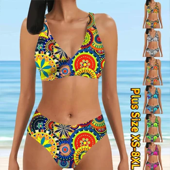2023 Новое женское бикини из двух частей, сексуальные пляжные купальники, комплект бикини с модным принтом, женские летние модные купальники для плавания, бикини 7