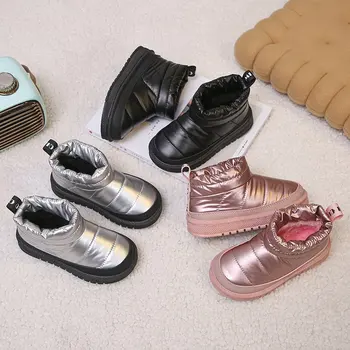 2023 Новые детские Зимние ботинки с непромокаемым верхом на зимнем меху, Короткие ботинки для маленьких детей, Плюшевые утолщенные Пинетки для мальчиков и девочек, обувь для малышей