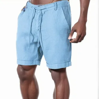 2023 Новые мужские шорты из искусственного хлопка и льна, мужские летние Дышащие Короткие брюки, Однотонные льняные брюки, Уличная одежда для фитнеса 10