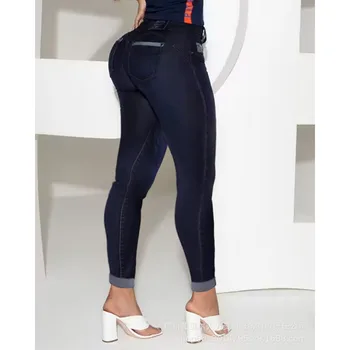2023 Элегантная одежда Y2K INS, модные облегающие джинсовые брюки с подтяжкой бедер, джинсы-футляр с карманами и высокой талией для женщин 12