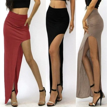 2024 Новая юбка с высокой талией, сексуальные женские длинные юбки, женская новинка, с разрезом по бокам, с высокой талией, с высоким разрезом, Длинные юбки Макси 9