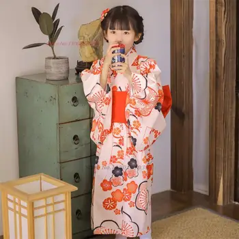 2024 японское винтажное детское платье традиционное кимоно халат с национальным цветочным принтом кимоно юката косплей сценическое платье для выступлений 15