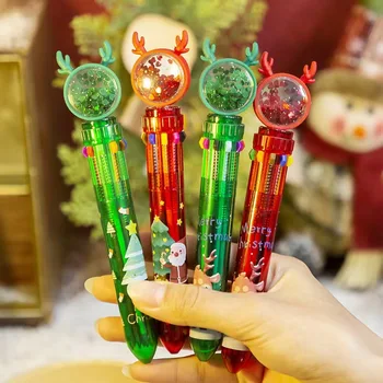 24 шт оптом Рождественский декор мультяшная Рождественская шариковая ручка цветная десятицветная ручка канцелярские принадлежности подарки оптом для студентов 10