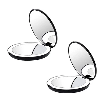 2X Портативное складное зеркало со светодиодной подсветкой, зеркало для макияжа, 10-кратная лупа, 12-ламповое мини-зеркало черного цвета 10