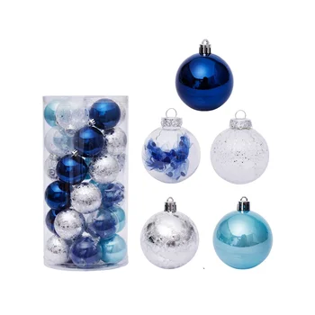 30шт Рождественских шаров 6 см для дерева, Синие Рождественские шары, пластиковые украшения для Рождественской елки, Украшения для дома, подвески 14