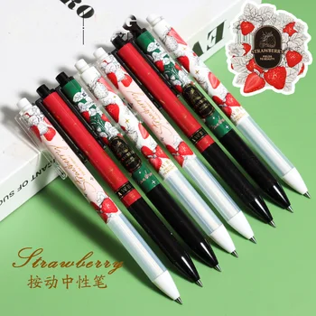 36шт Милые Клубничные Гелевые Ручки для Школьных Принадлежностей Kawaii Fruit Press Pens Японские Канцелярские Принадлежности Студенческие Ручки для Письма Girl Pen 7