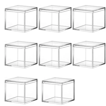 8 Предметов из прозрачного акрилового пластика Квадратная шкатулка для драгоценностей Мини-коробка для хранения с крышкой Мини-квадратный контейнер 120 мл 1