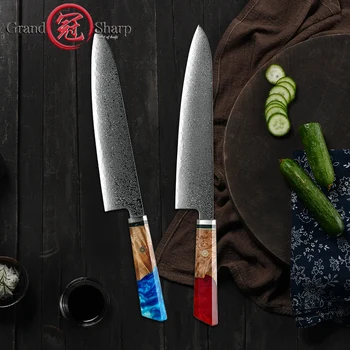 9-Дюймовый Кухонный Нож Шеф-Повара С Высоким Содержанием Углерода Японские Дамасские Кухонные Ножи Из Нержавеющей Стали Gyuto Knife Мясницкие Инструменты Grandsharp 5