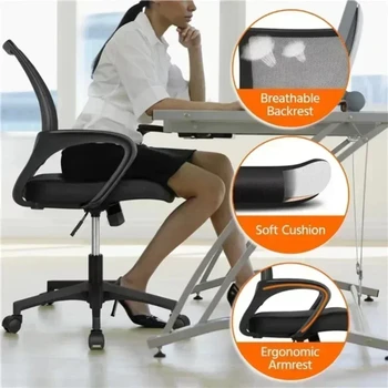 9802zxw Офисный стул с поворотной сеткой со средней спинкой и подлокотниками, черный 1