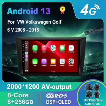 Android 13.0 Автомобильный радиоприемник/Мультимедийный видеоплеер для Фольксваген Гольф 6 V 2008-2016 GPS QLED Carplay DSP 4G WiFi Bluetooth 12