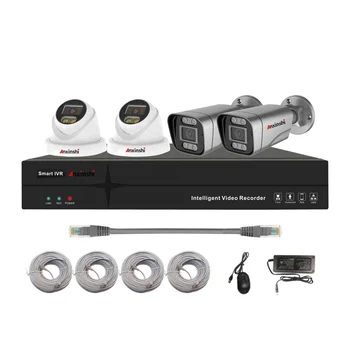 Anxinshi CCTV Security IR 25M 4MP Live POE Camera SeeEasy App Полноцветные 4-Канальные Комплекты POE NVR камер