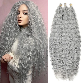 Bellqueen Grey Наращивание волос крючком с океанской волной Африканские локоны Синтетические волосы для плетения глубоких волн для чернокожих женщин 24 32 дюйма 19