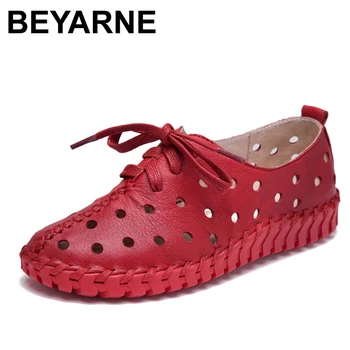 BEYARNE/ Весенне-летняя новая женская обувь из натуральной кожи с открытыми плечами, женская обувь на плоской подошве из натуральной кожи с кружевом, повседневная женская обувь 19