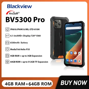 Blackview BV5300 Pro IP68 Водонепроницаемые Прочные Смартфоны Android 12 Телефонов 4 ГБ + 64 ГБ Мобильный Телефон 13 МП Camare 6580 мАч Аккумулятор NFC 18