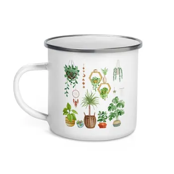 Boho Plant Paradise Эмалированная Походная Кружка Для Любителей Растений Bohemian House Plant Кофейная Чашка 1