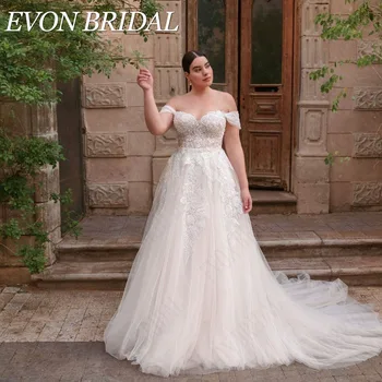 EVON BRIDAL Элегантное свадебное платье размера плюс с открытыми плечами, тюлевые свадебные платья трапециевидной формы с аппликацией, Vestidos novias boda 9