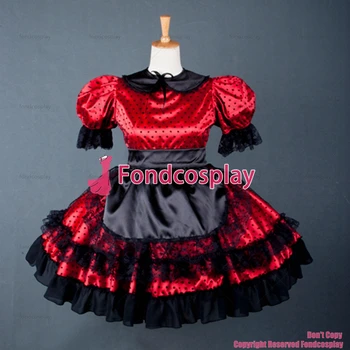 fondcosplay сексуальная переодевающаяся Сисси-горничная для взрослых, Короткая Милая униформа с замком, красное атласное платье, черный фартук, CD / TV [G779] 13