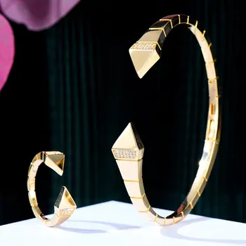 GODKI Модный Роскошный браслет-манжета в змеином дизайне, Наборы колец для женщин, Свадебный комплект ювелирных изделий из кубического циркония в индийском Дубае на каждый день 13