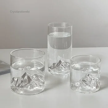 INS Чашка с видом на горы в японском стиле, прозрачная высококачественная стеклянная чашка, нишевый дизайн, стакан для воды, стакан для виски 4