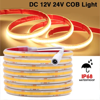 IP68 Водонепроницаемая Лента COB 12V 24V 1M 10M 20M 320Leds/M RA90 3000K 4000K 6000K High-Density Flexible Ribbon Rope LED Light 16