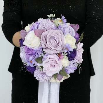 JaneVini Сиренево-фиолетовый букет свадебных цветов из искусственных шелковых роз Свадебные букеты Украшение невесты Cintas Para Ramos De Novia 17