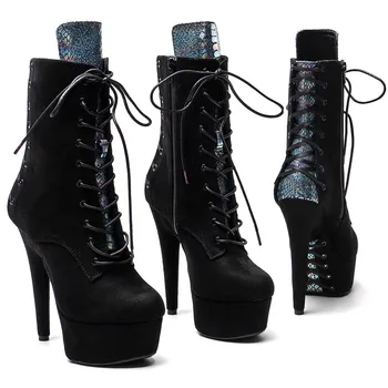 LAIJIANJINXIA/ новинка; женские современные ботинки на платформе и высоком каблуке с замшевым верхом 15 см/6 дюймов; обувь для танцев на шесте 047 6