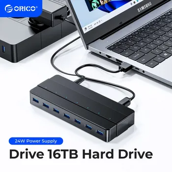 ORICO 7-Портовый USB 3,0 Концентратор с Адаптером Питания 12 В USB-Разветвитель OTG Адаптер Для Настольного Ноутбука ПК Компьютерные Аксессуары SuperSpeed 7