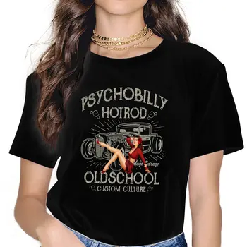 Psychobilly Hot Rod Old School Женская футболка Pin Up Girl Girls Y2k Базовые Футболки С Круглым вырезом Из Полиэстера Женская Футболка Юмор Подарок 4